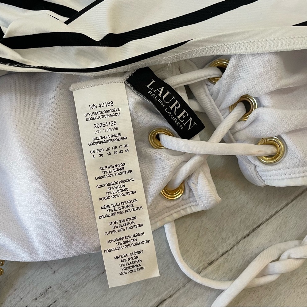 Ralph Lauren WHITE Striped Tummy-Control Tankini Swim Top 8 white black slimming - Picture 7 of 13